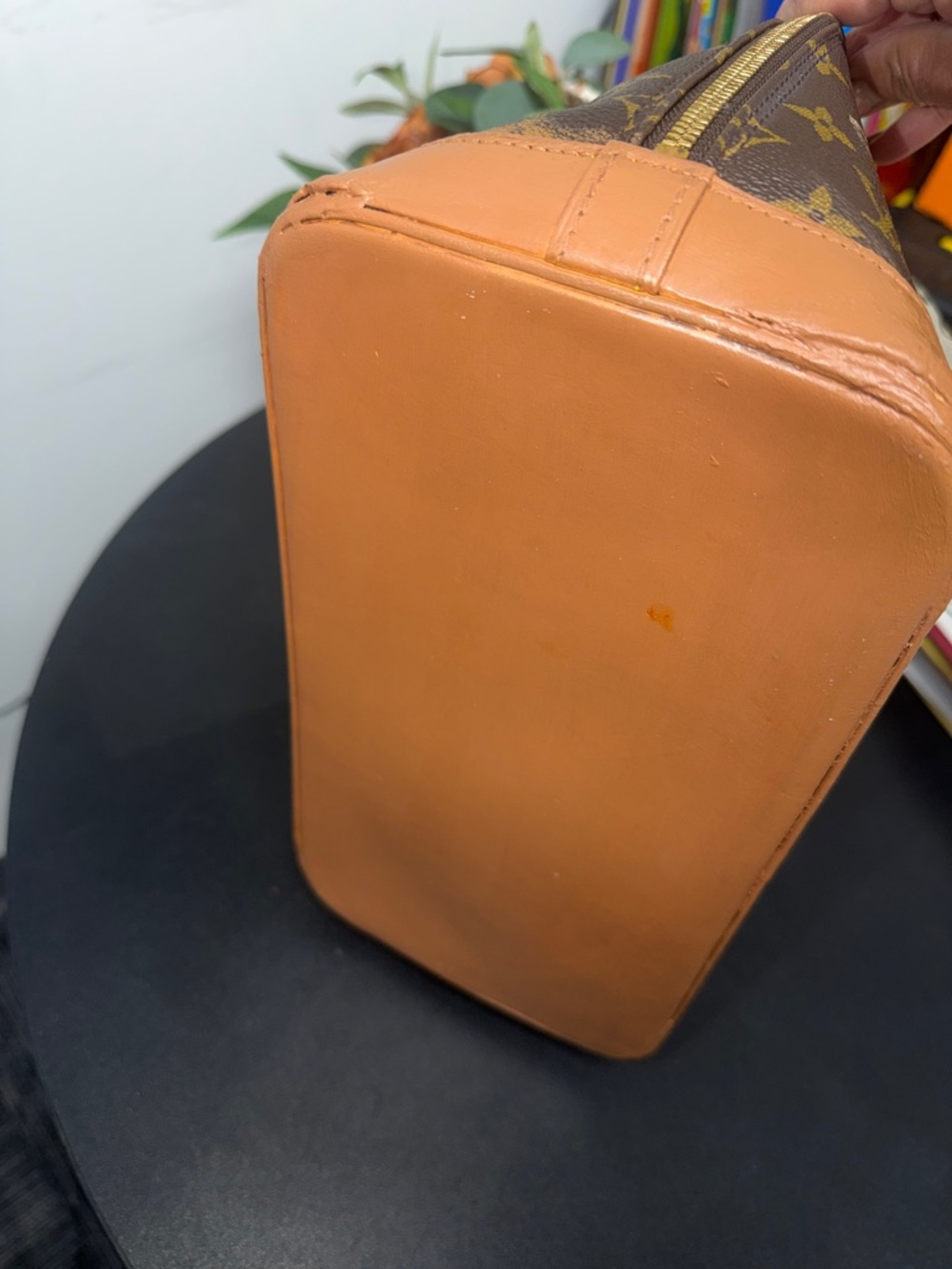 Louis Vuitton Alma Brown Monogram Satchel with Tan Trim and Red Accent Scarves - Picture 5 of 14